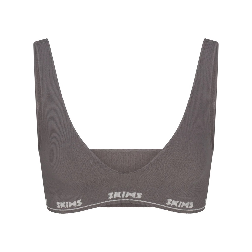 SKIMS Logo Rib Plunge Bralette | Gray Chalk | NWT. XS.